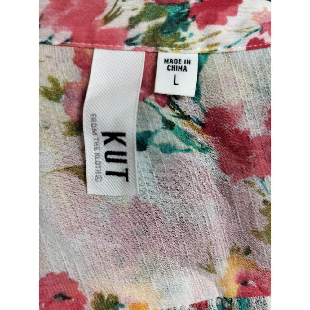 3460) Kut From The Kloth Jasmine Chiffon Semi Sheer Floral Pink Tunic Blouse L - Picture 8 of 9
